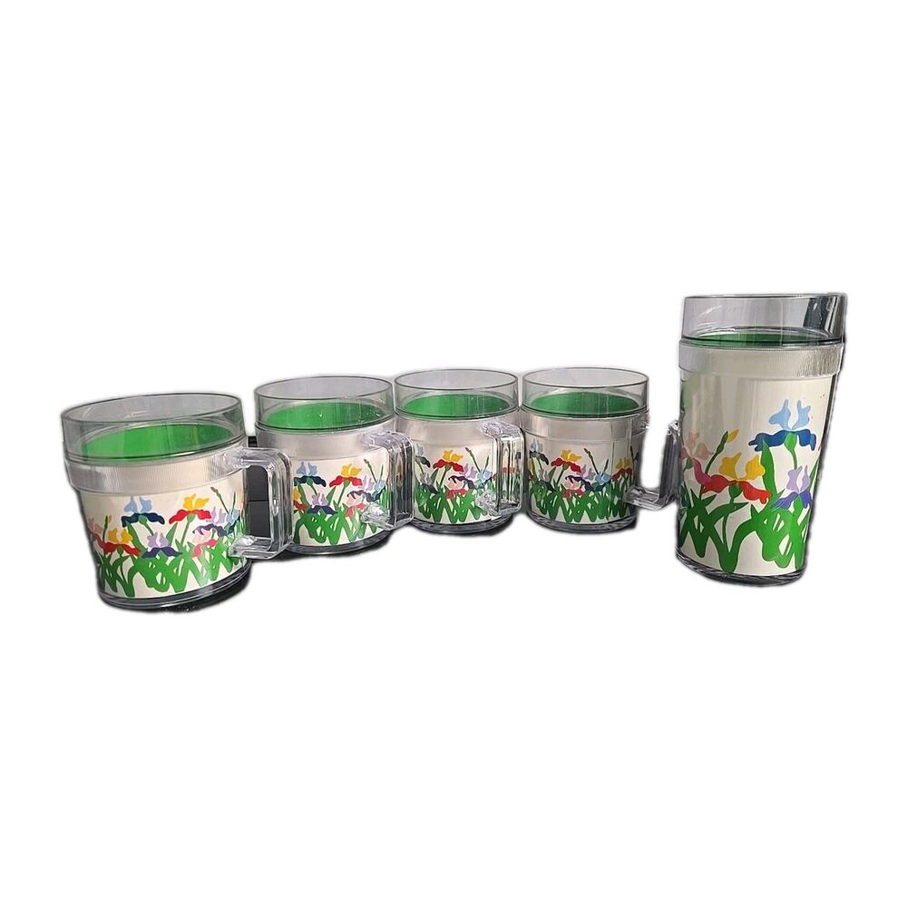 Lot of 5 Vintage St. Tropez Audrey Tulips Thermo-Serv Drinking Tumbler Cups Mugs